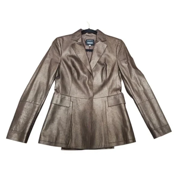 Akris Bergdorf Goodman Brown Lambskin Leather Blazer Jacket Tailored Snap Front - Picture 2 of 16